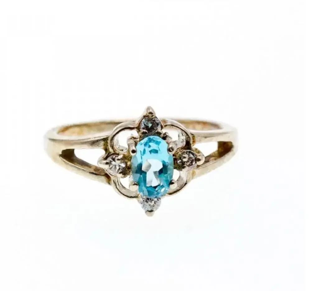 925 Sterling Silver Blue Spinel & CZ Ring Size 6.75